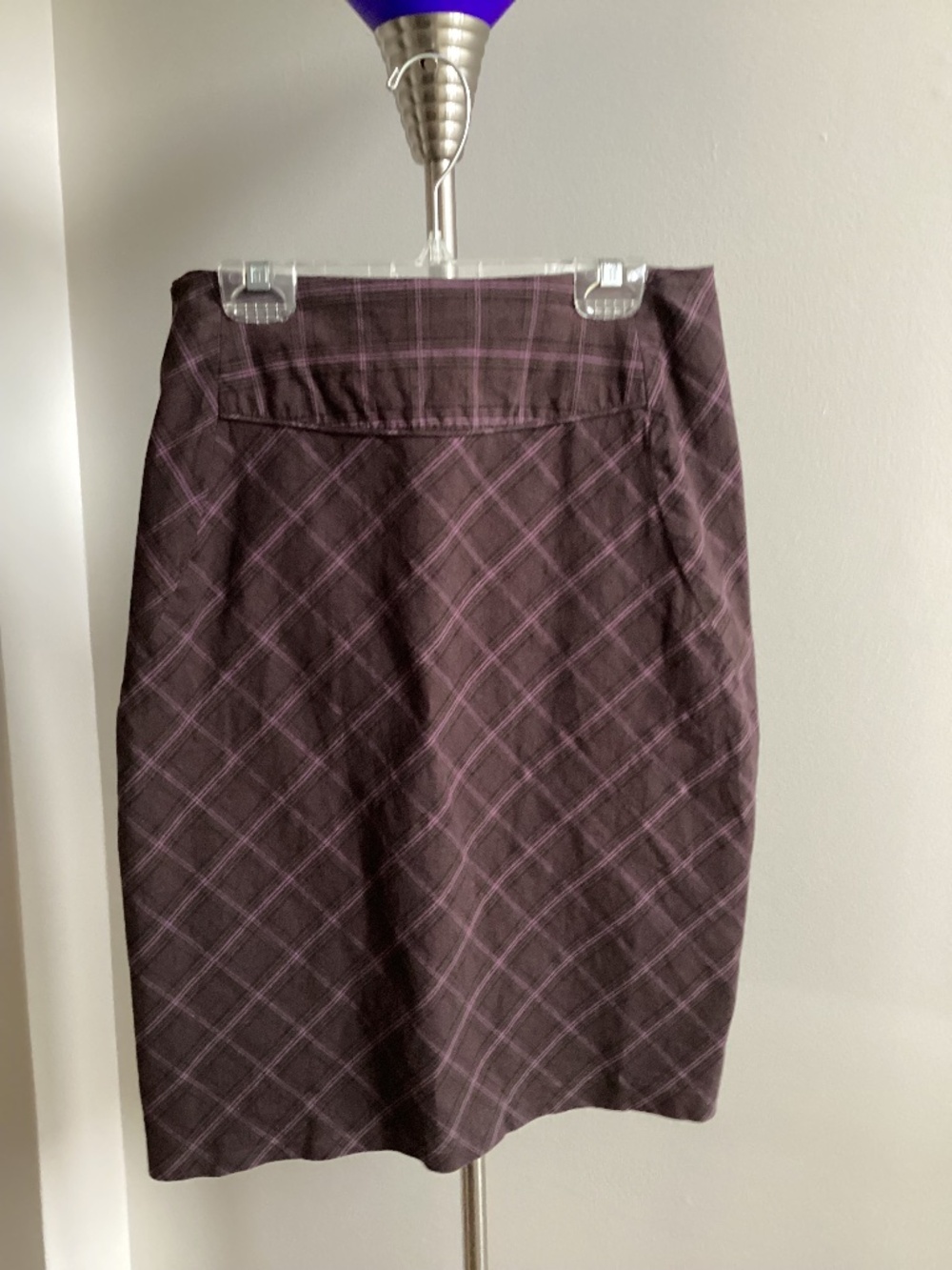 Brown and purple plaid pencil skirt